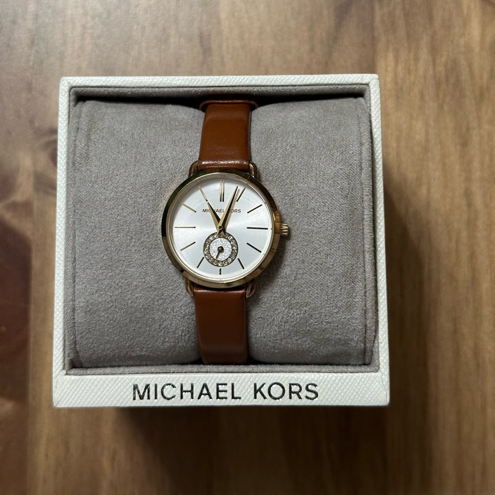 Michael Kors Gold and Brown Leather Watch